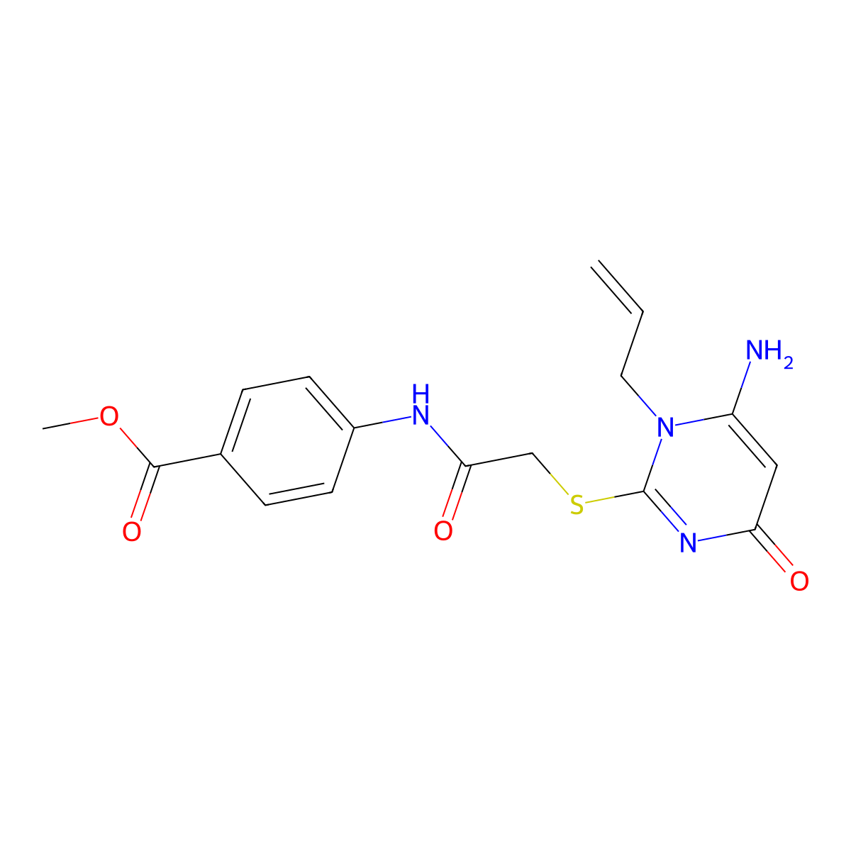 Methyl 4-[({[6-amino-4-oxo-1-(prop-2-en-1-yl)-1,4-dihydropyrimidin-2-yl]sulfanyl}acetyl)amino]benzoate molecular structure, CAS 765903-12-6