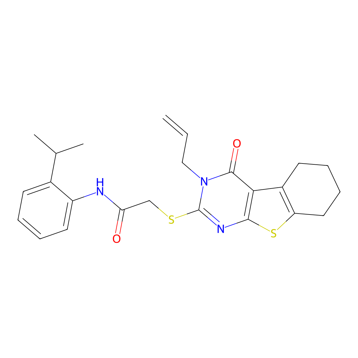 N-[2-(methylethyl)phenyl]-2-(4-oxo-3-prop-2-enyl(3,5,6,7,8-pentahydrobenzo[b]t hiopheno[2,3-d]pyrimidin-2-ylthio))acetamide molecular structure, CAS 765904-85-6