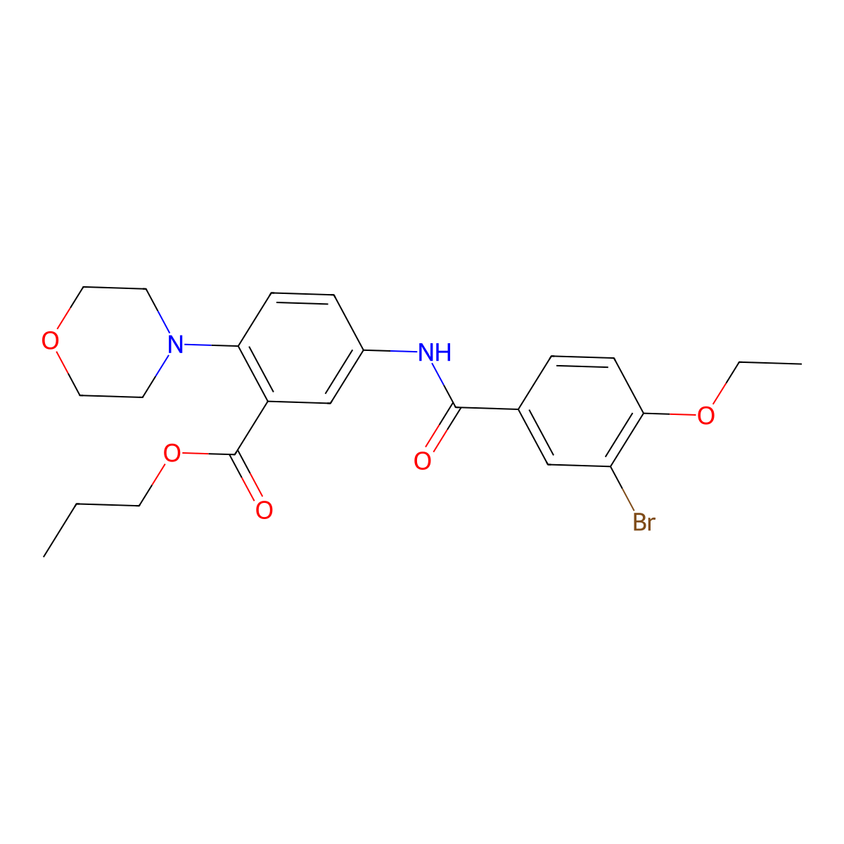 Propyl 5-{[(3-bromo-4-ethoxyphenyl)carbonyl]amino}-2-(morpholin-4-yl)benzoate molecular structure, CAS 765917-30-4