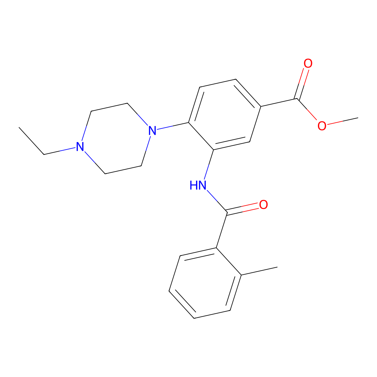 Methyl 4-(4-ethylpiperazin-1-YL)-3-(2-methylbenzamido)benzoate molecular structure, CAS 765920-11-4