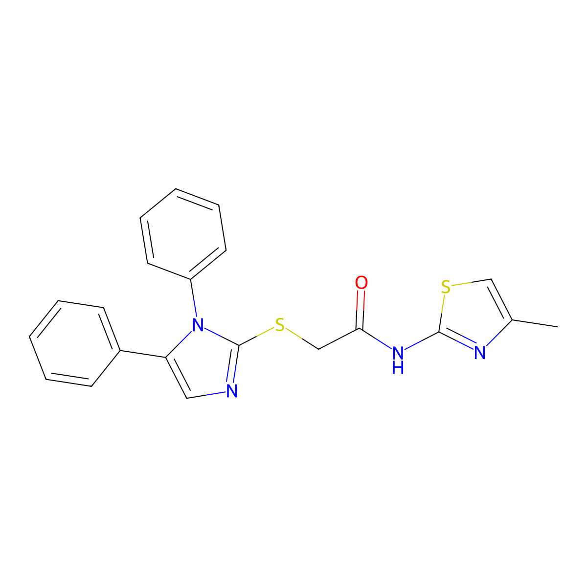 2-((1,5-diphenyl-1H-imidazol-2-yl)thio)-N-(4-methylthiazol-2-yl)acetamide molecular structure, CAS 765921-43-5