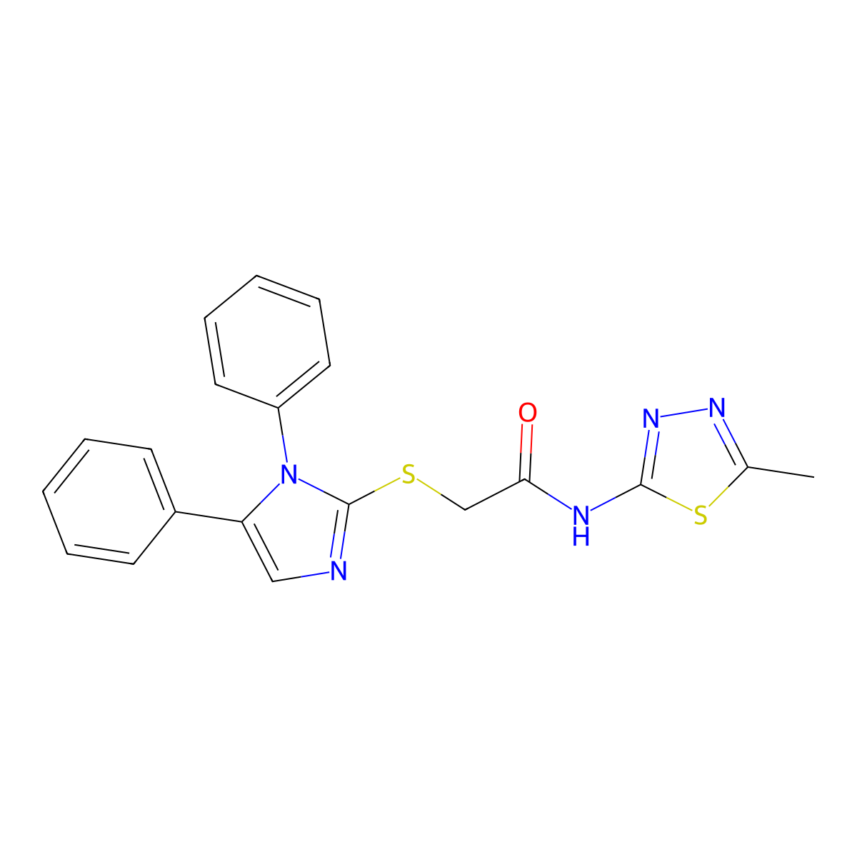 2-((1,5-diphenyl-1H-imidazol-2-yl)thio)-N-(5-methyl-1,3,4-thiadiazol-2-yl)acetamide molecular structure, CAS 765921-45-7
