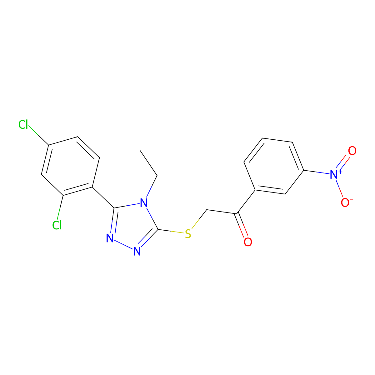 2-[[5-(2,4-Dichlorophenyl)-4-ethyl-1,2,4-triazol-3-yl]sulfanyl]-1-(3-nitrophenyl)ethanone molecular structure, CAS 765921-91-3