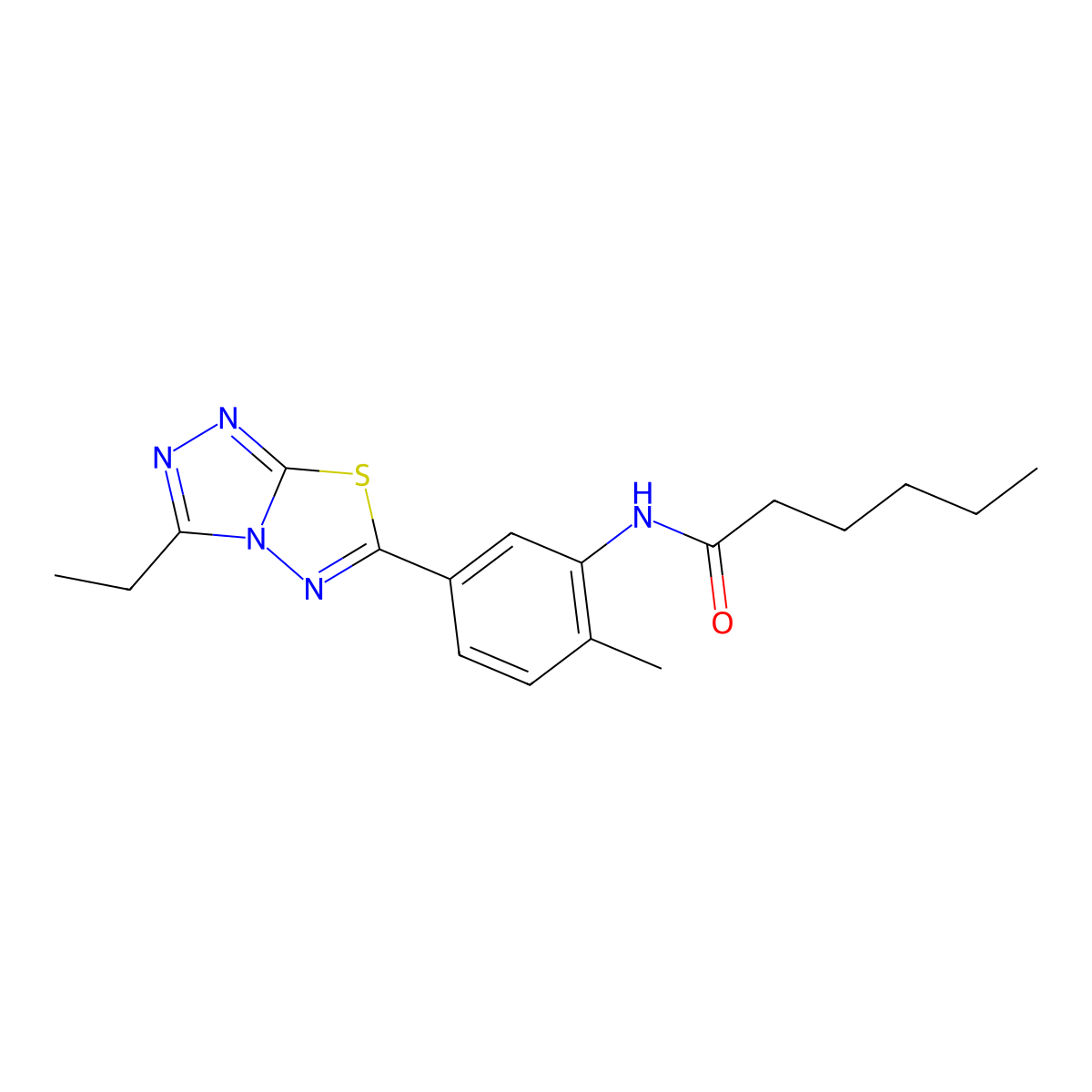 N-[5-(3-ethyl-[1,2,4]triazolo[3,4-b][1,3,4]thiadiazol-6-yl)-2-methylphenyl]hexanamide molecular structure, CAS 765922-27-8