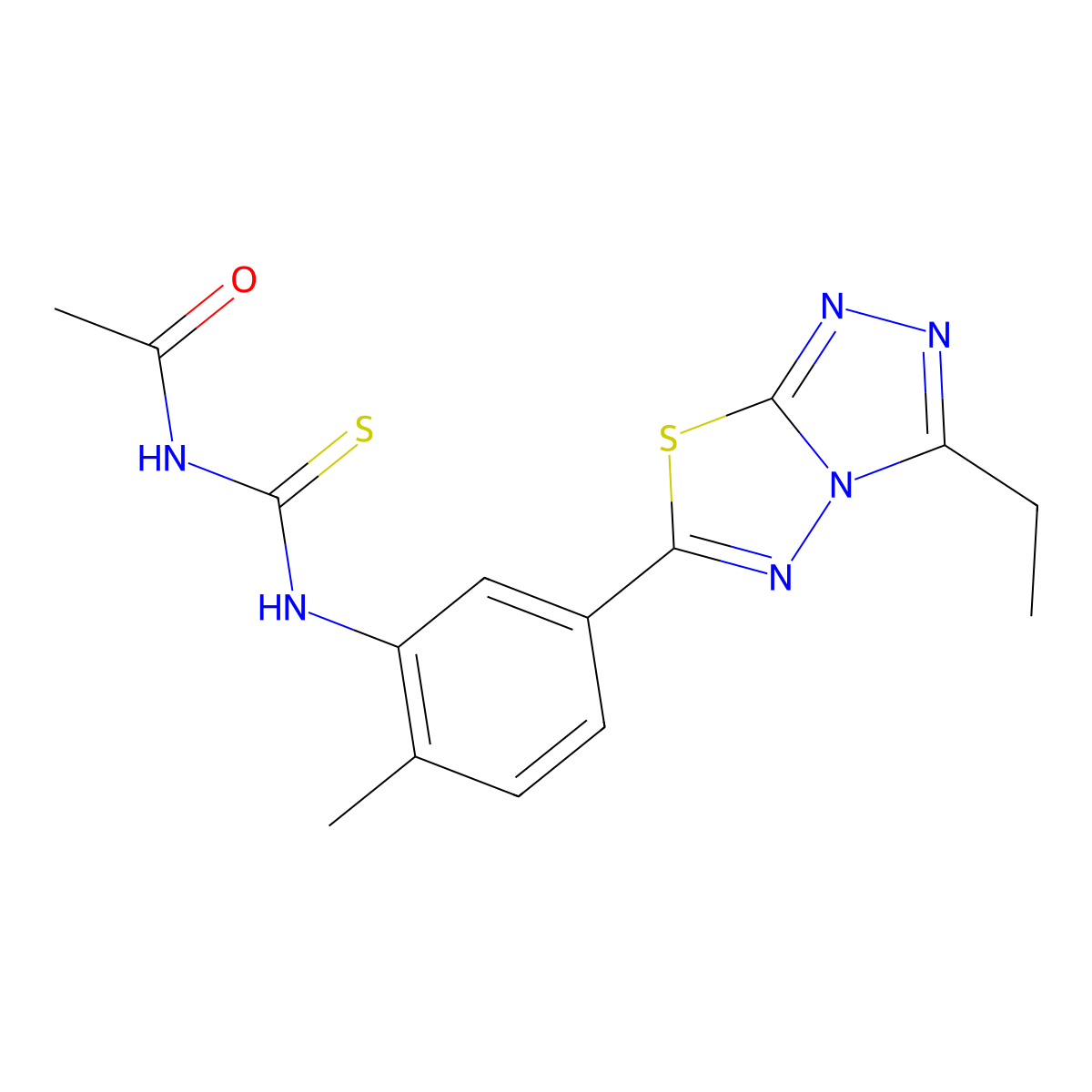 N-[[5-(3-ethyl-[1,2,4]triazolo[3,4-b][1,3,4]thiadiazol-6-yl)-2-methylphenyl]carbamothioyl]acetamide molecular structure, CAS 765922-28-9