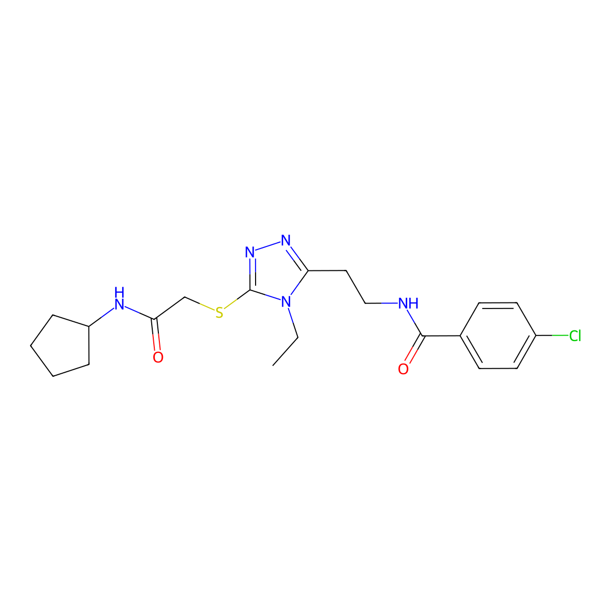 4-chloro-N-[2-[5-[2-(cyclopentylamino)-2-oxoethyl]sulfanyl-4-ethyl-1,2,4-triazol-3-yl]ethyl]benzamide molecular structure, CAS 765922-34-7