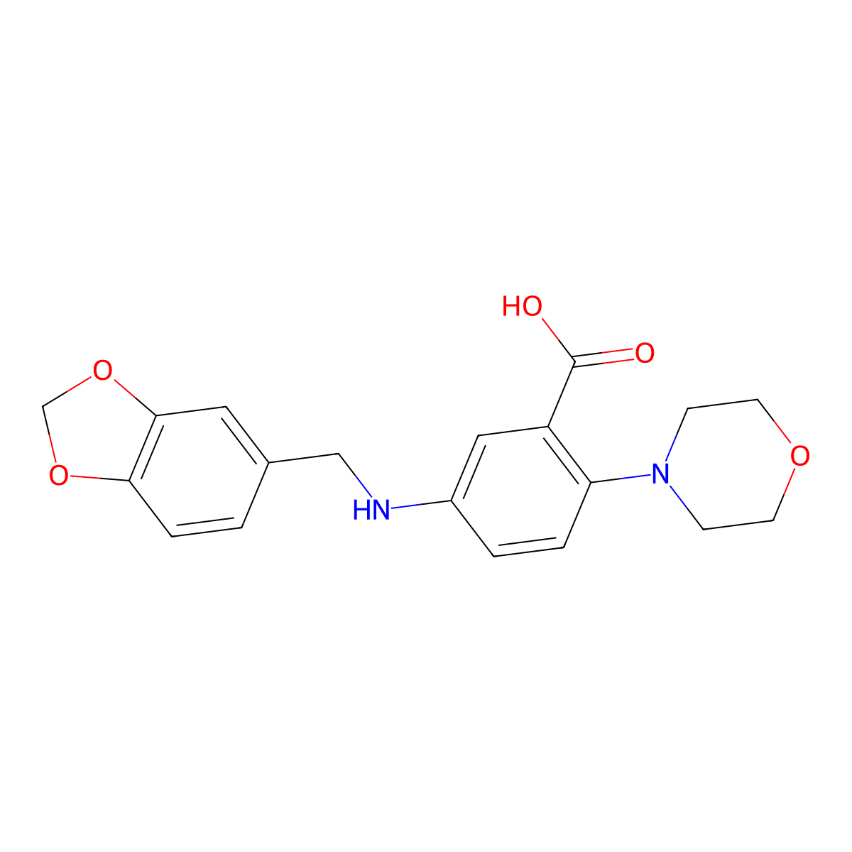 2-Morpholino-5-(piperonylamino)benzoic acid molecular structure, CAS 765924-66-1
