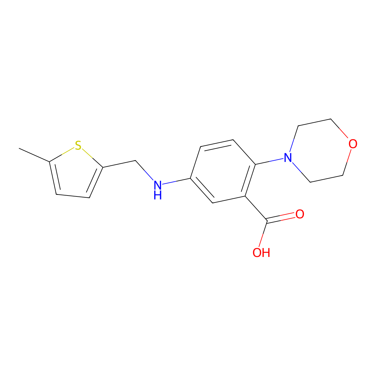 5-{[(5-Methyl-2-thienyl)methyl]amino}-2-(4-morpholinyl)benzoic acid molecular structure, CAS 765924-82-1