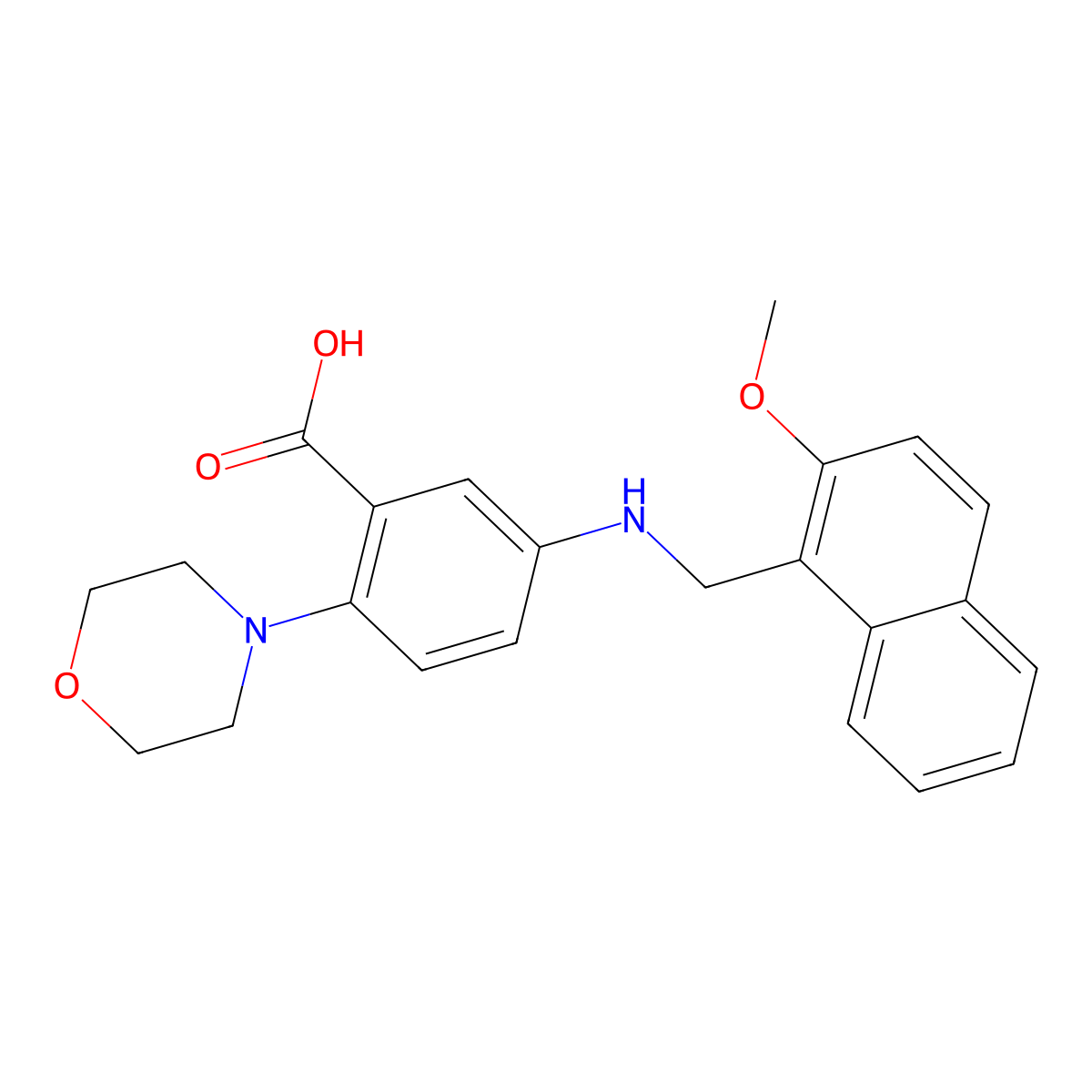 5-{[(2-Methoxy-1-naphthyl)methyl]amino}-2-(4-morpholinyl)benzoic acid molecular structure, CAS 765925-05-1