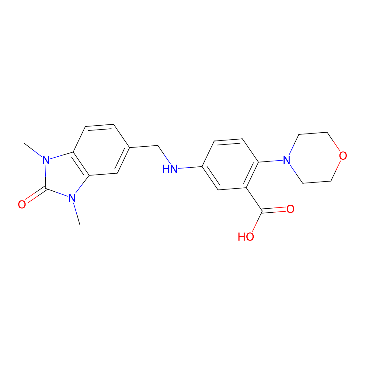 5-{[(1,3-dimethyl-2-oxo-2,3-dihydro-1H-benzimidazol-5-yl)methyl]amino}-2-(morpholin-4-yl)benzoic acid molecular structure, CAS 765925-09-5