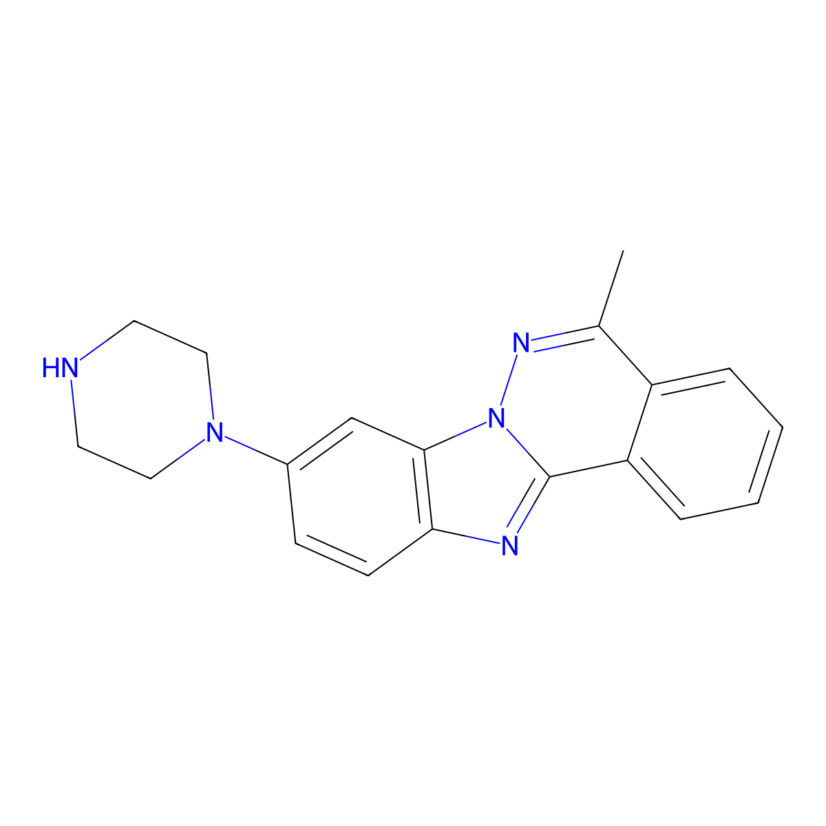 5-Methyl-9-piperazin-1-ylbenzimidazolo[2,1-a]phthalazine molecular structure, CAS 765925-37-9