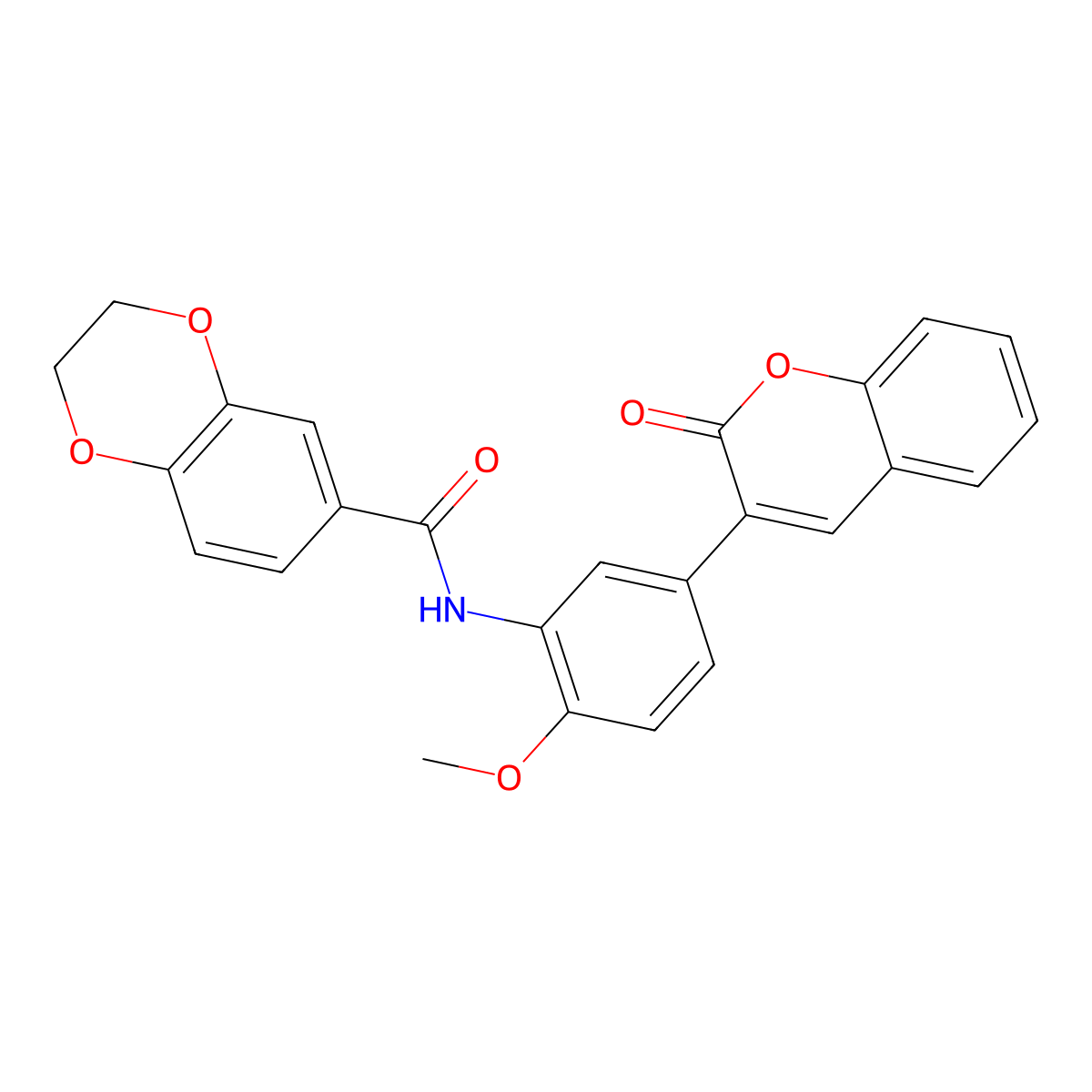 N-[2-methoxy-5-(2-oxochromen-3-yl)phenyl]-2,3-dihydro-1,4-benzodioxine-6-carboxamide molecular structure, CAS 765926-02-1