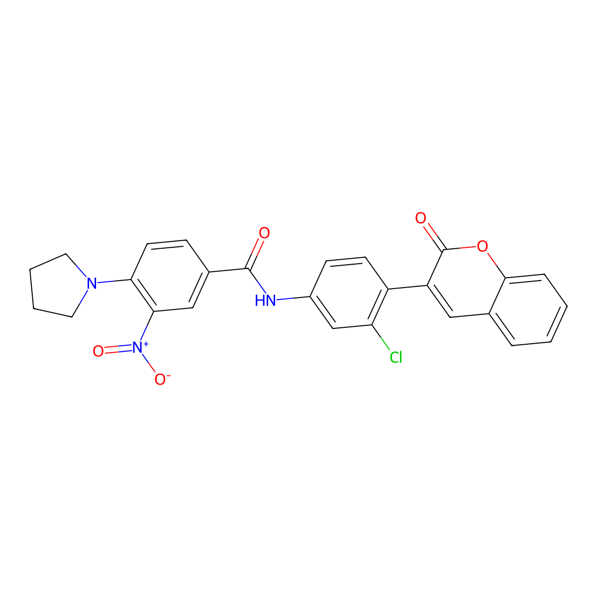 N-[3-chloro-4-(2-oxochromen-3-yl)phenyl]-3-nitro-4-pyrrolidin-1-ylbenzamide molecular structure, CAS 765926-27-0