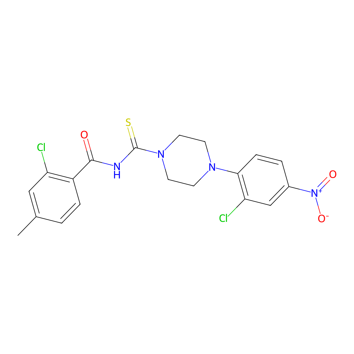 2-chloro-N-[4-(2-chloro-4-nitrophenyl)piperazine-1-carbothioyl]-4-methylbenzamide molecular structure, CAS 765926-30-5