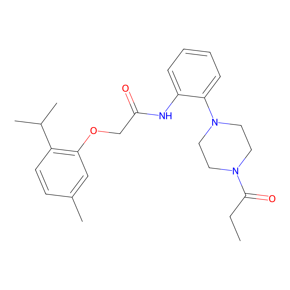 2-(2-isopropyl-5-methylphenoxy)-N-[2-(4-propionyl-1-piperazinyl)phenyl]acetamide molecular structure, CAS 765926-43-0
