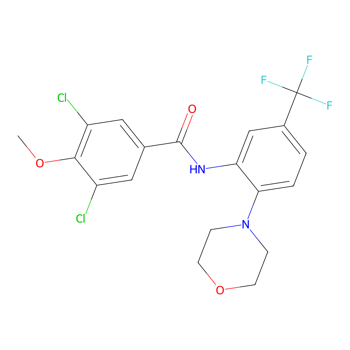 3,5-dichloro-4-methoxy-N-[2-morpholin-4-yl-5-(trifluoromethyl)phenyl]benzamide molecular structure, CAS 765926-66-7