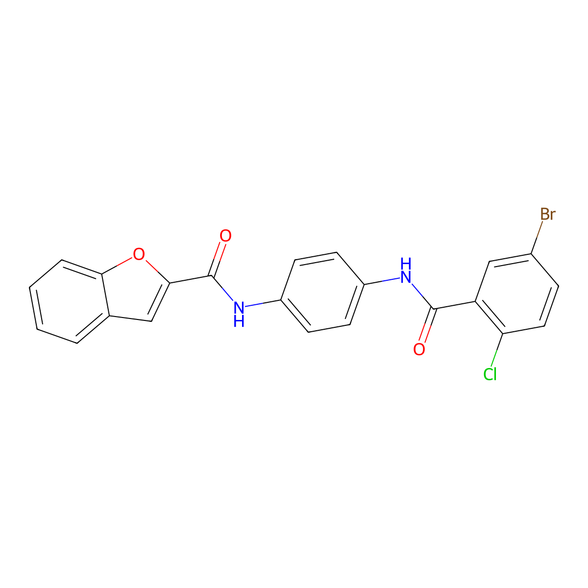 N-[4-[(5-bromo-2-chlorobenzoyl)amino]phenyl]-1-benzofuran-2-carboxamide molecular structure, CAS 765926-72-5