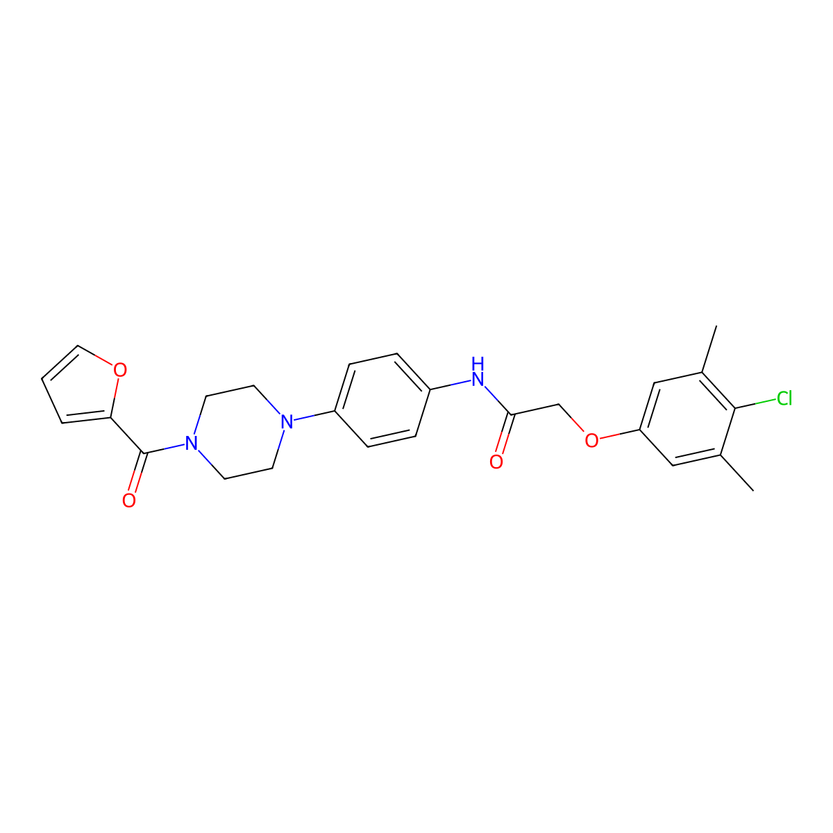 2-(4-chloro-3,5-dimethylphenoxy)-N-[4-[4-[2-furanyl(oxo)methyl]-1-piperazinyl]phenyl]acetamide molecular structure, CAS 765926-76-9