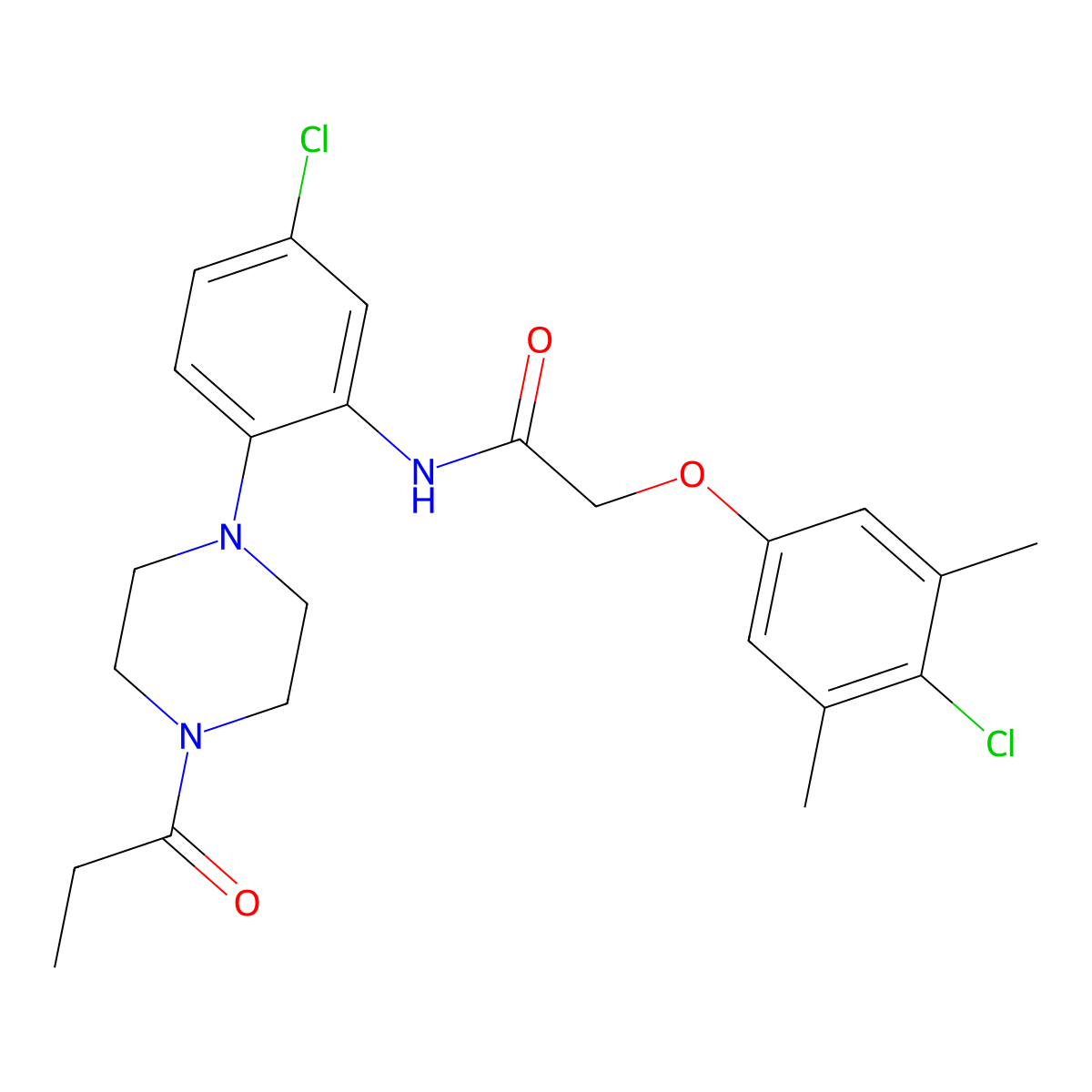2-(4-chloro-3,5-dimethylphenoxy)-N-[5-chloro-2-(4-propanoylpiperazin-1-yl)phenyl]acetamide molecular structure, CAS 765926-79-2