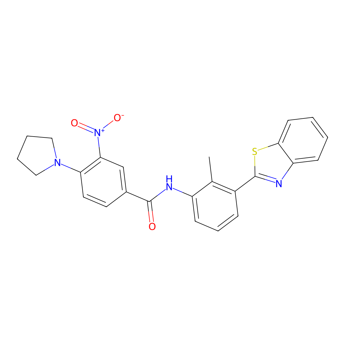 N-[3-(1,3-benzothiazol-2-yl)-2-methylphenyl]-3-nitro-4-(1-pyrrolidinyl)benzamide molecular structure, CAS 765926-85-0