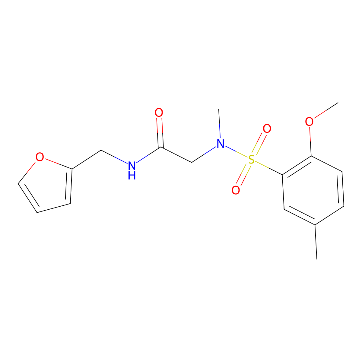 N-(furan-2-ylmethyl)-2-[(2-methoxy-5-methylphenyl)sulfonyl-methylamino]acetamide molecular structure, CAS 765931-28-0