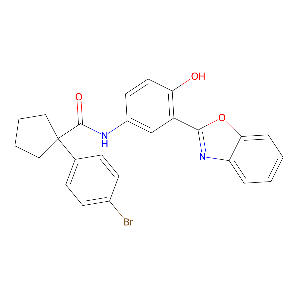 N-[3-(1,3-benzoxazol-2-yl)-4-hydroxyphenyl]-1-(4-bromophenyl)cyclopentanecarboxamide molecular structure, CAS 765932-34-1