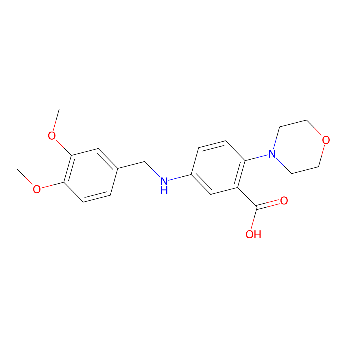 5-[(3,4-Dimethoxybenzyl)amino]-2-(4-morpholinyl)benzoic acid molecular structure, CAS 765933-43-5