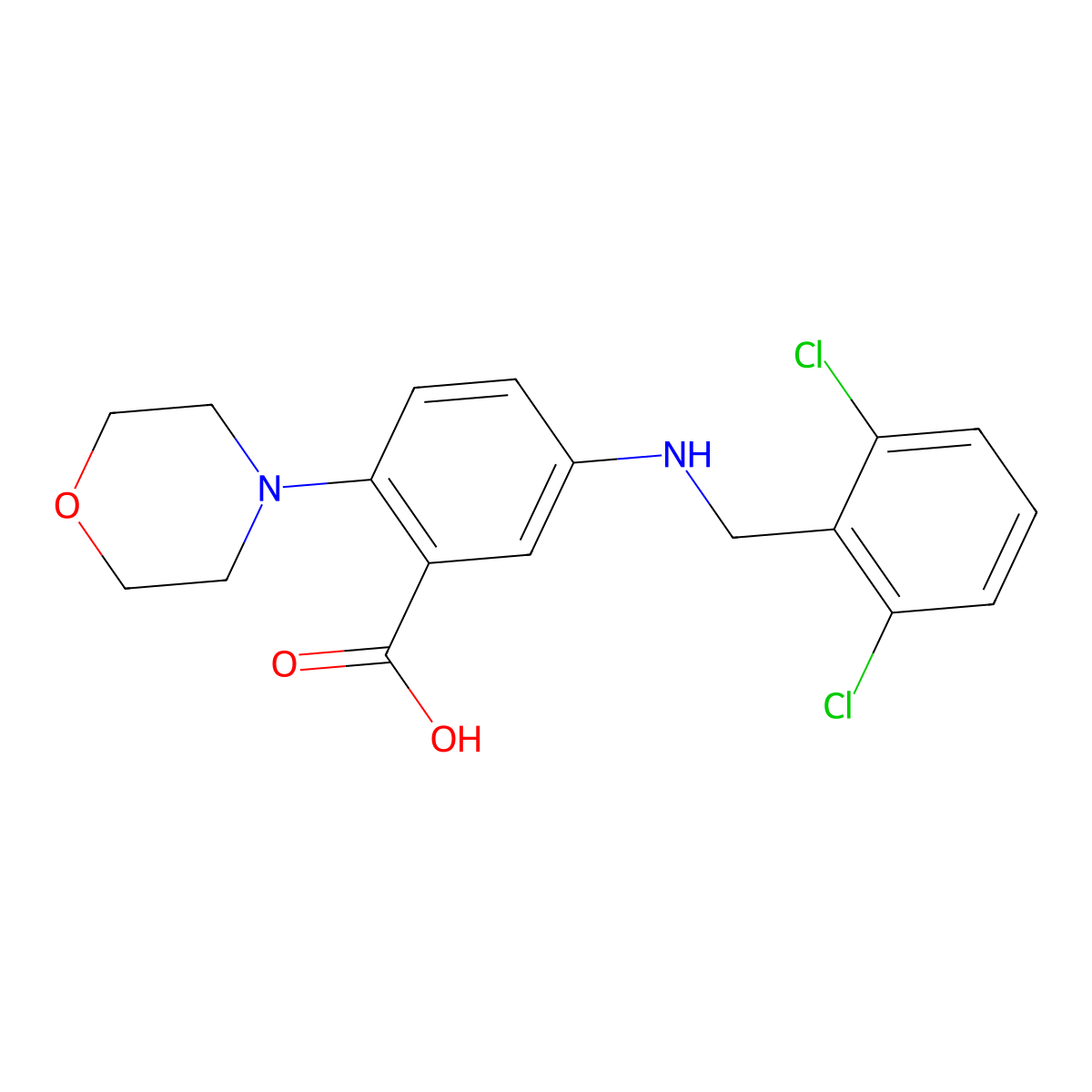 5-[(2,6-Dichlorobenzyl)amino]-2-(4-morpholinyl)benzoic acid molecular structure, CAS 765933-60-6