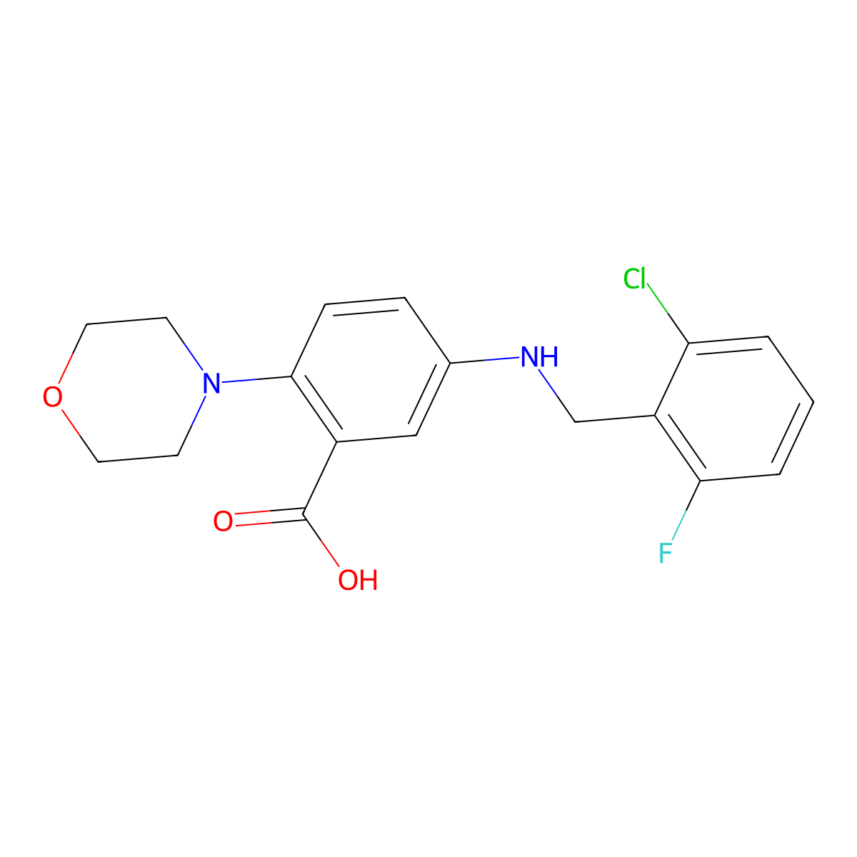 5-[(2-Chloro-6-fluorobenzyl)amino]-2-(4-morpholinyl)benzoic acid molecular structure, CAS 765933-61-7