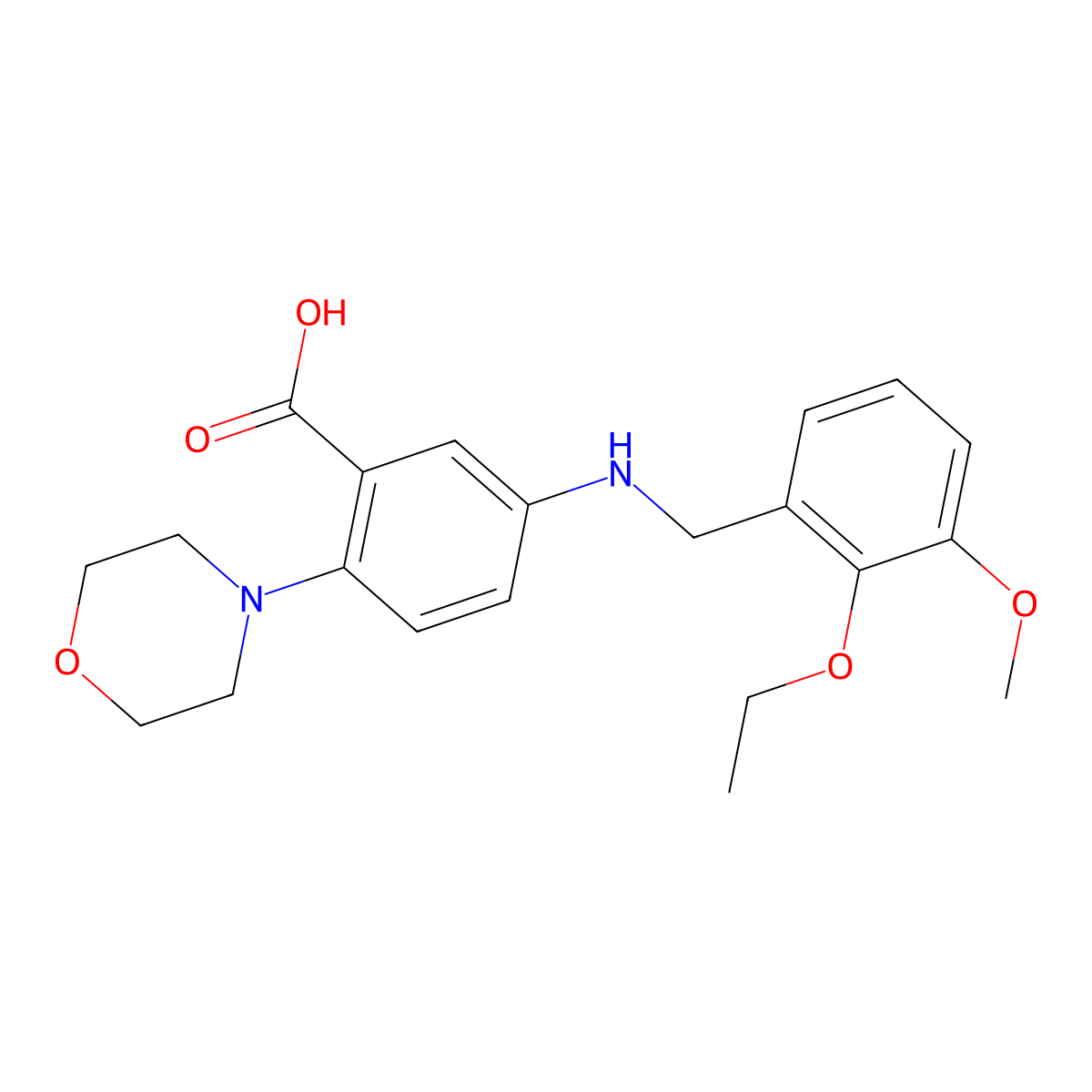 5-[(2-Ethoxy-3-methoxybenzyl)amino]-2-(4-morpholinyl)benzoic acid molecular structure, CAS 765933-90-2