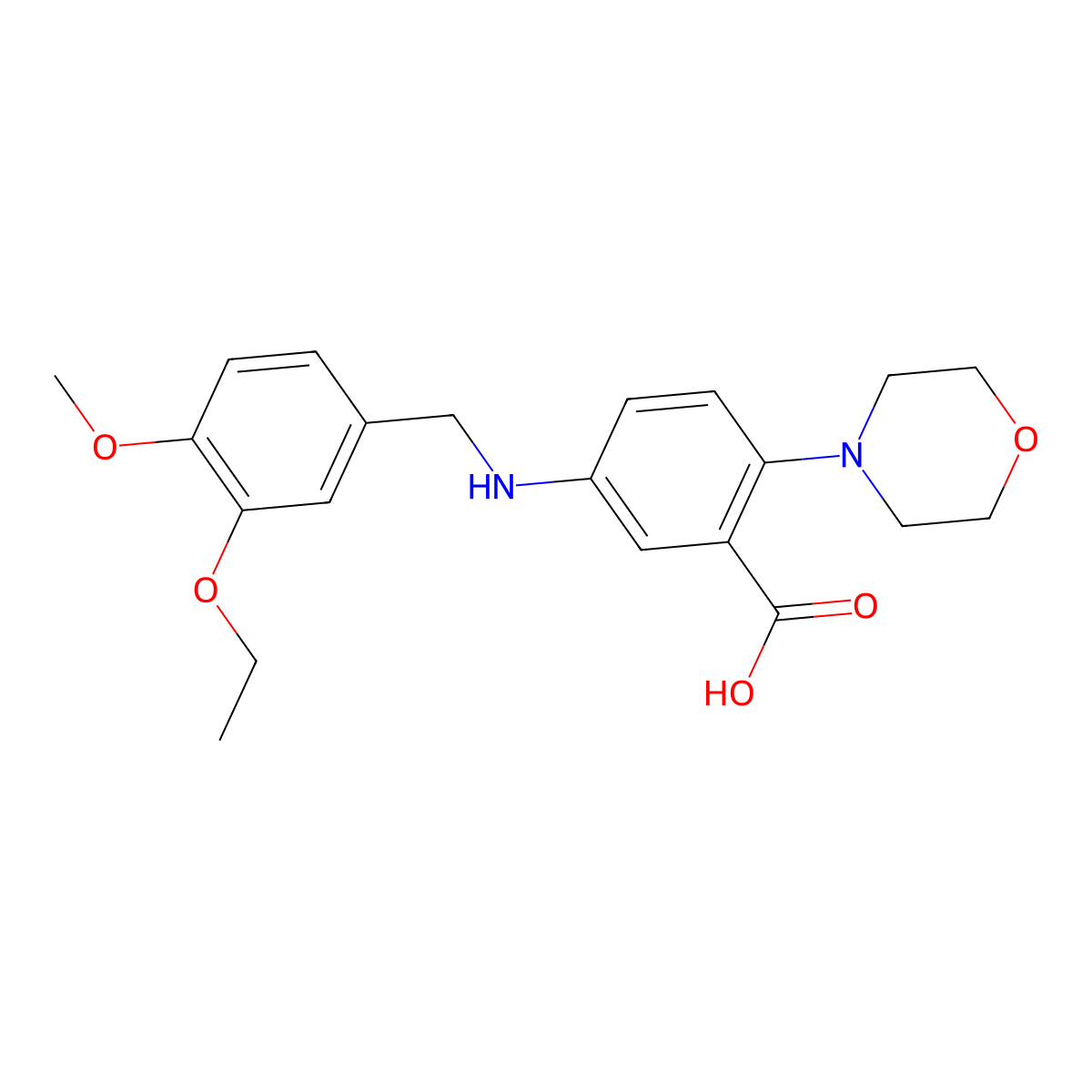 5-[(3-Ethoxy-4-methoxybenzyl)amino]-2-(4-morpholinyl)benzoic acid molecular structure, CAS 765933-97-9