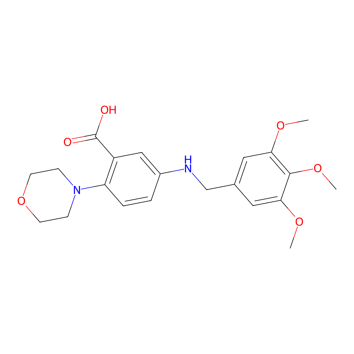 2-(4-Morpholinyl)-5-[(3,4,5-trimethoxybenzyl)amino]benzoic acid molecular structure, CAS 765934-00-7