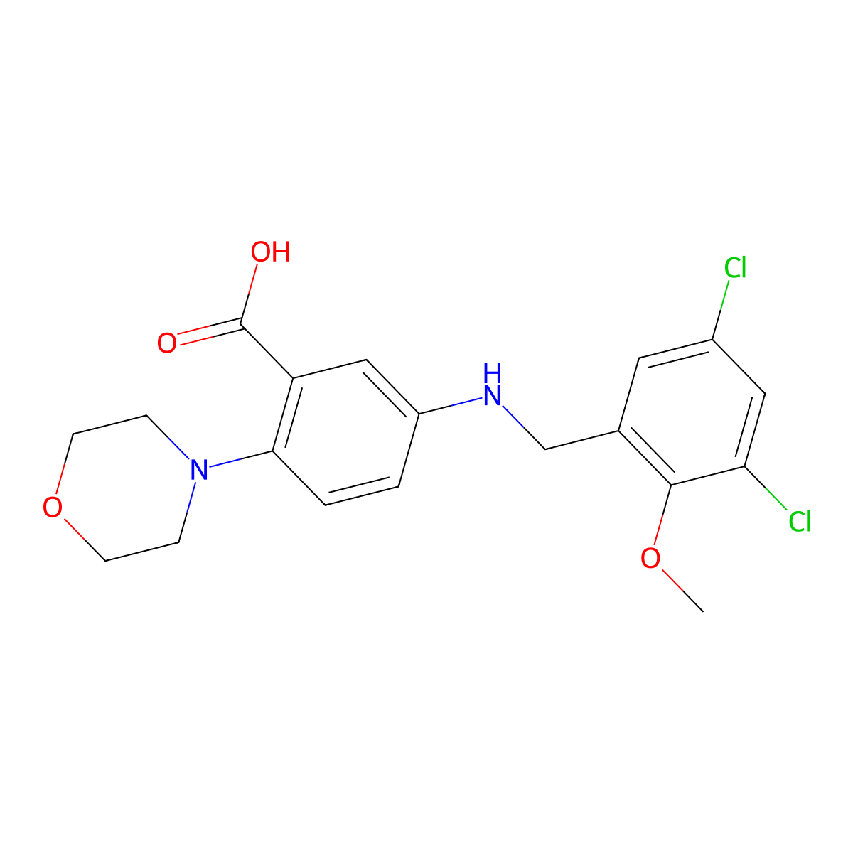 5-[(3,5-Dichloro-2-methoxybenzyl)amino]-2-(morpholin-4-yl)benzoic acid molecular structure, CAS 765934-14-3
