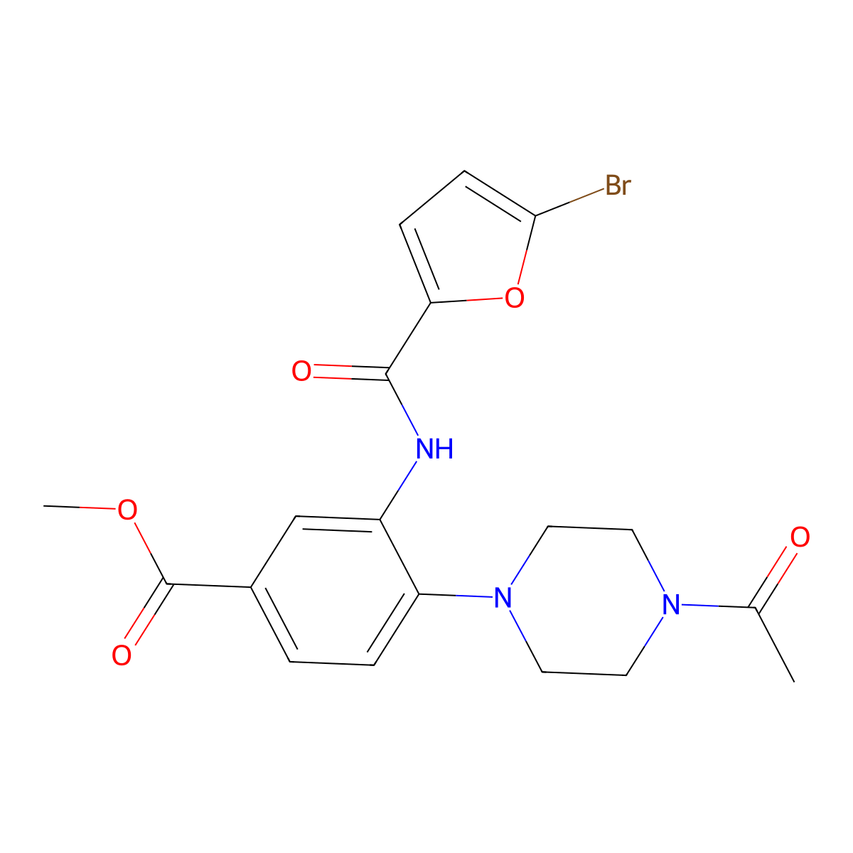Methyl 4-(4-acetylpiperazin-1-yl)-3-[(5-bromofuran-2-carbonyl)amino]benzoate molecular structure, CAS 765934-63-2