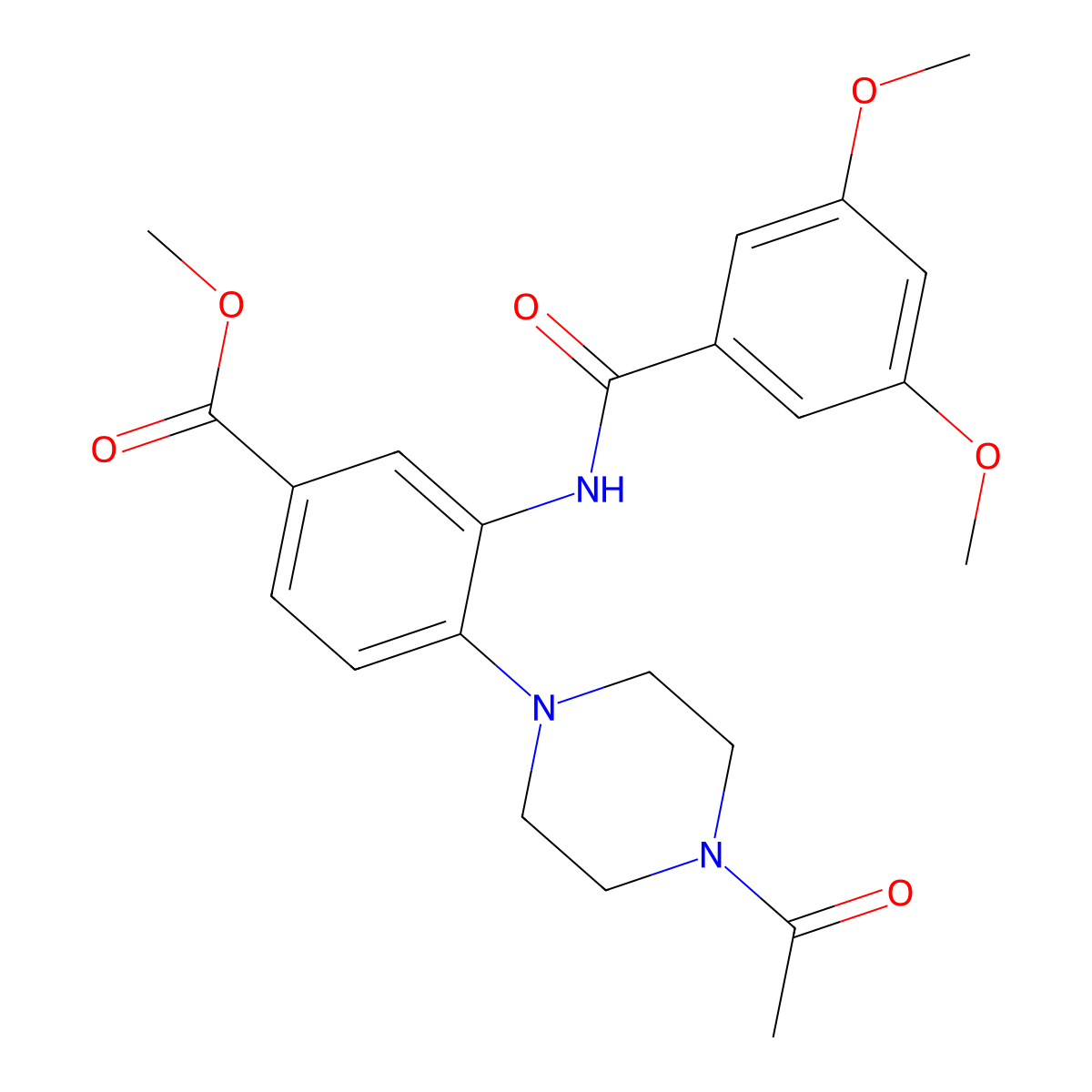Methyl 4-(4-acetyl-1-piperazinyl)-3-[(3,5-dimethoxybenzoyl)amino]benzoate molecular structure, CAS 765934-69-8