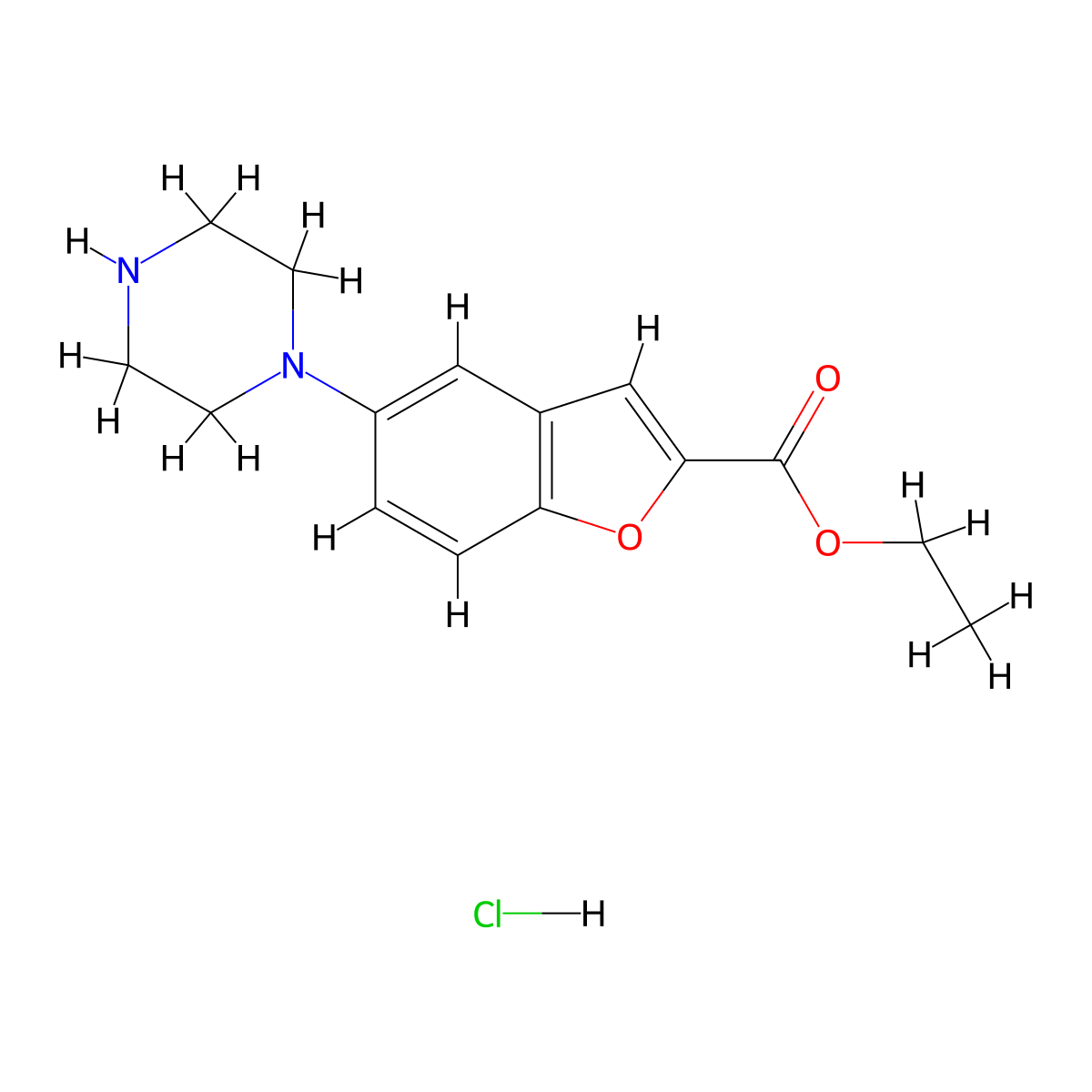 Ethyl 5-(piperazin-1-yl)benzofuran-2-carboxylate hydrochloride molecular structure, CAS 765935-67-9