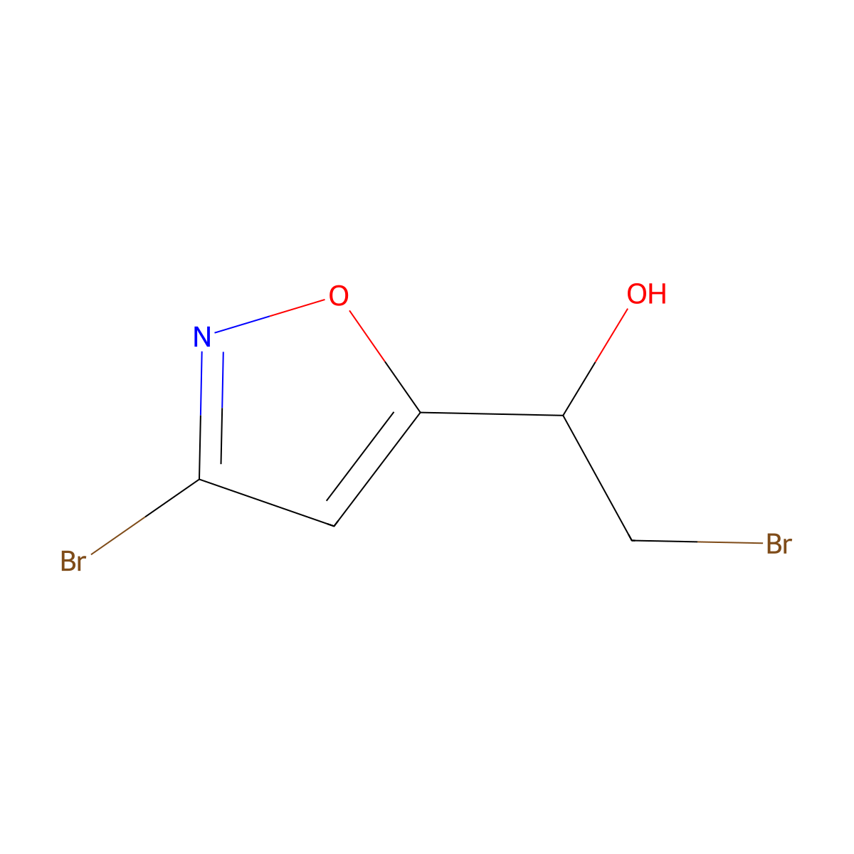 2-Bromo-1-(3-bromo-1,2-oxazol-5-yl)ethan-1-ol molecular structure, CAS 76596-55-9