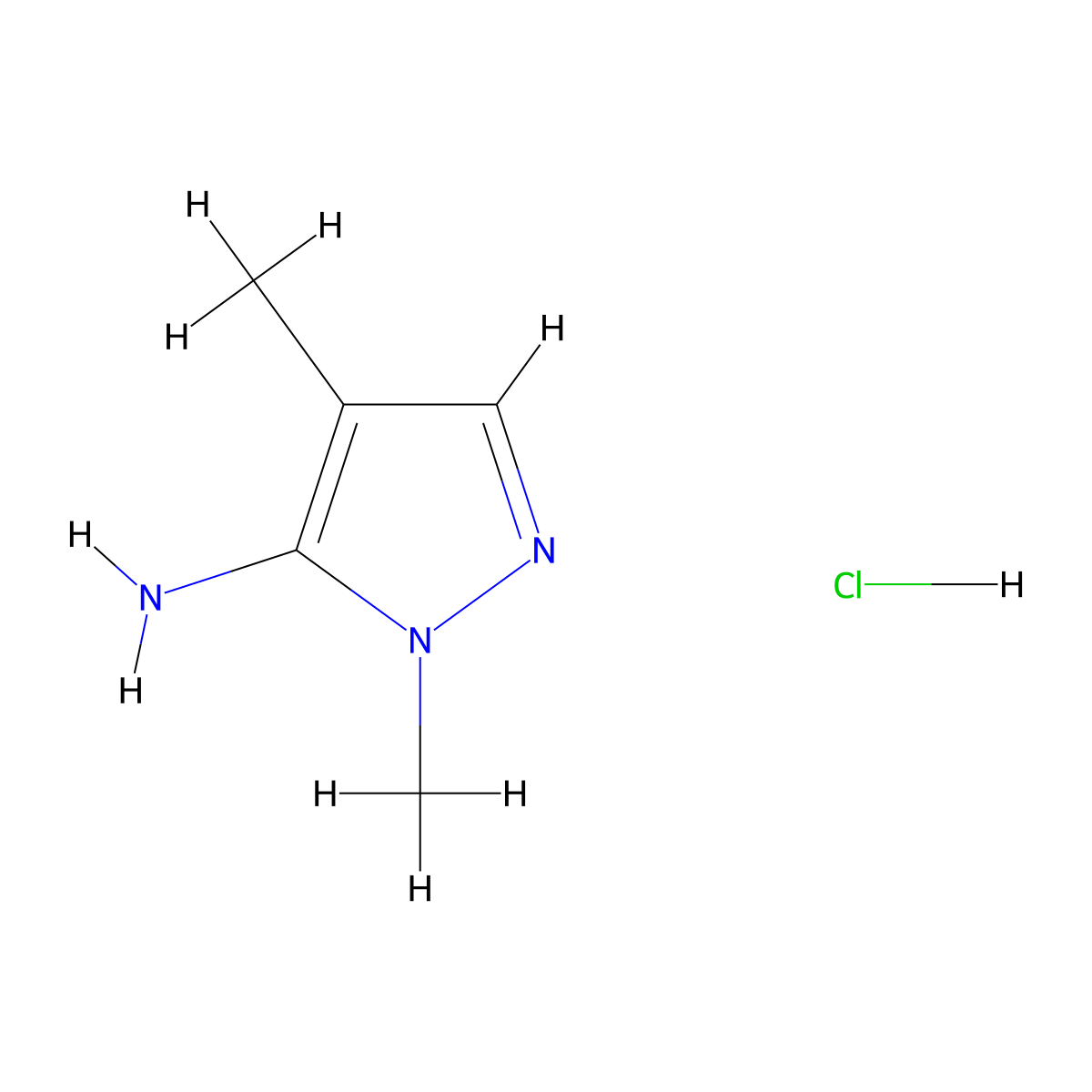 1,4-dimethyl-1H-pyrazol-5-amine hydrochloride molecular structure, CAS 76606-33-2
