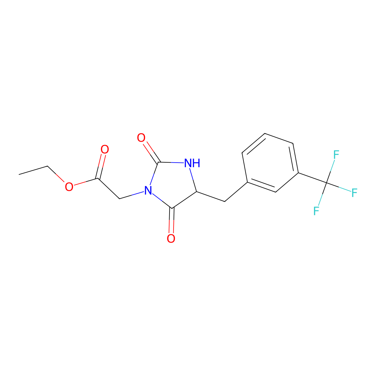 3-Imidazolidineacetic acid, 2,4-dioxo-5-(m-(trifluoromethyl)benzyl)-, ethyl ester molecular structure, CAS 76614-52-3