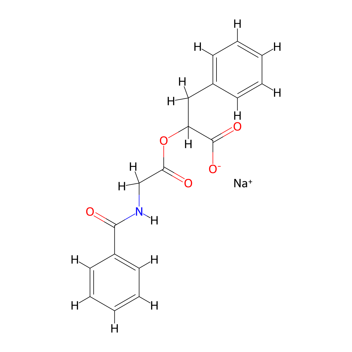 3-Phenyl-2-[2-(phenylcarbonylamino)acetyloxy]propanoic acid, sodium salt molecular structure, CAS 7662-40-0