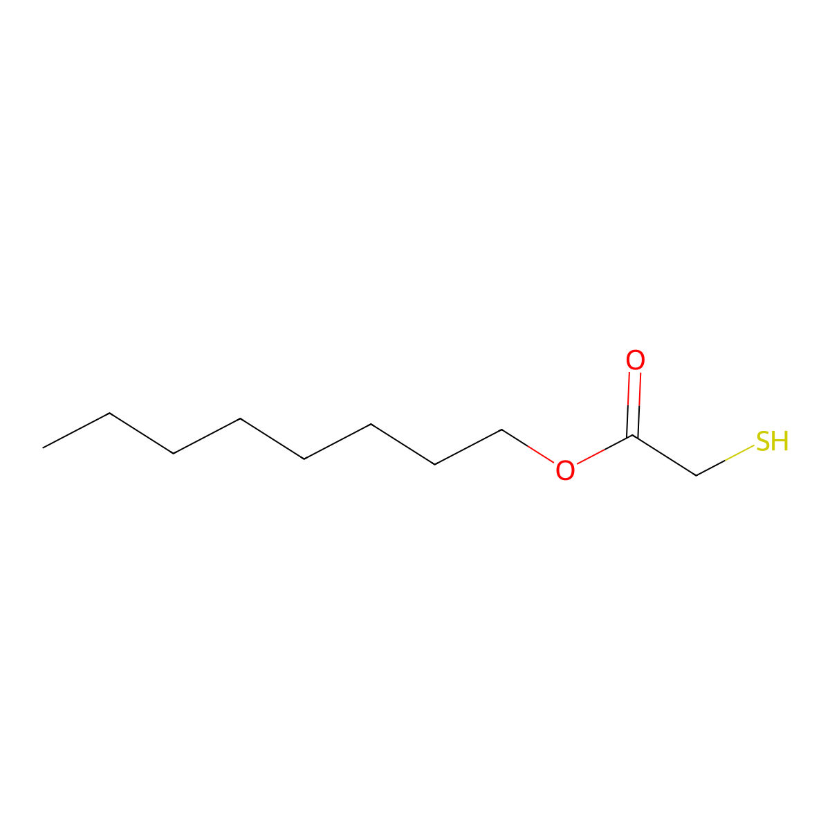 Octyl mercaptoacetate molecular structure, CAS 7664-80-4