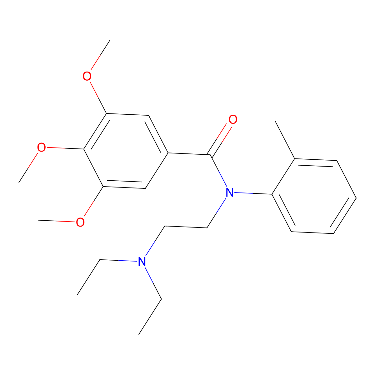 Benzamide, N-(2-(diethylamino)ethyl)-3,4,5-trimethoxy-N-(2-methylphenyl)- molecular structure, CAS 76644-53-6