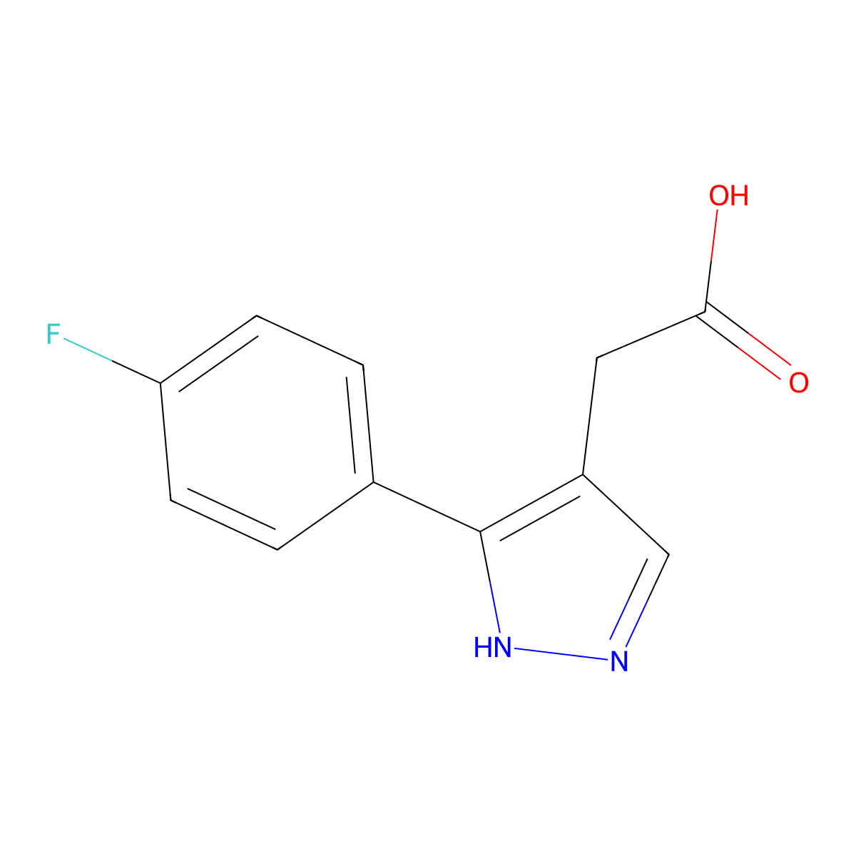 3-(4-Fluorophenyl)-1H-pyrazole-4-acetic acid molecular structure, CAS 766474-41-3