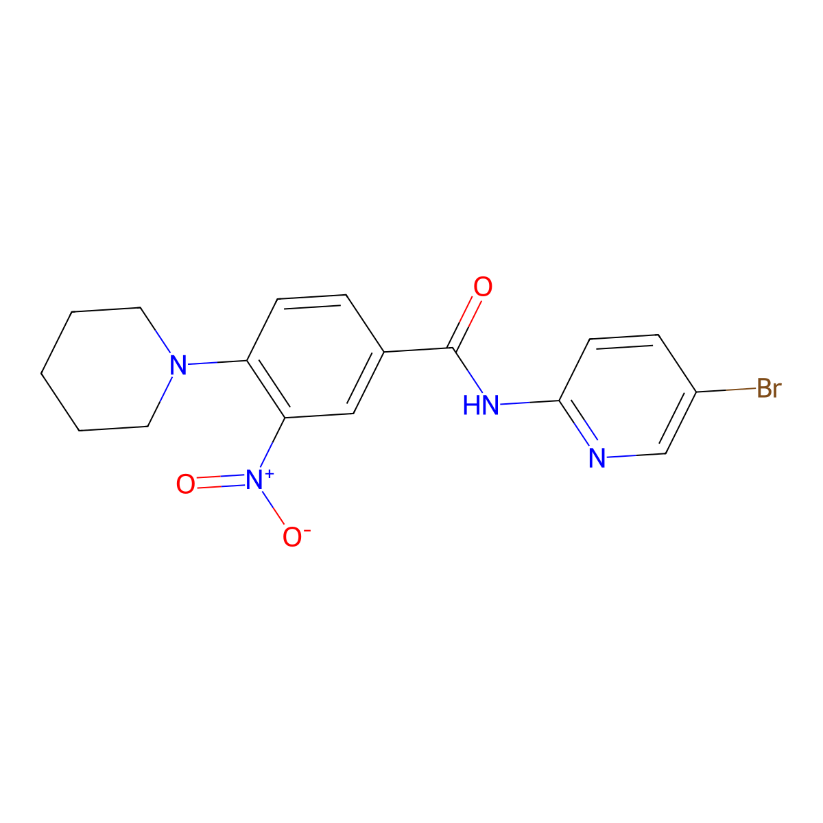 N-(5-bromopyridin-2-yl)-3-nitro-4-piperidin-1-ylbenzamide molecular structure, CAS 766523-44-8