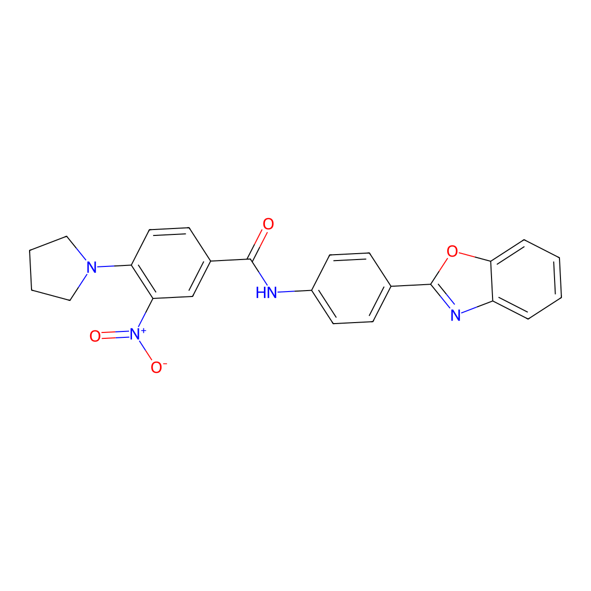 N-[4-(1,3-benzoxazol-2-yl)phenyl]-3-nitro-4-pyrrolidin-1-ylbenzamide molecular structure, CAS 766523-52-8