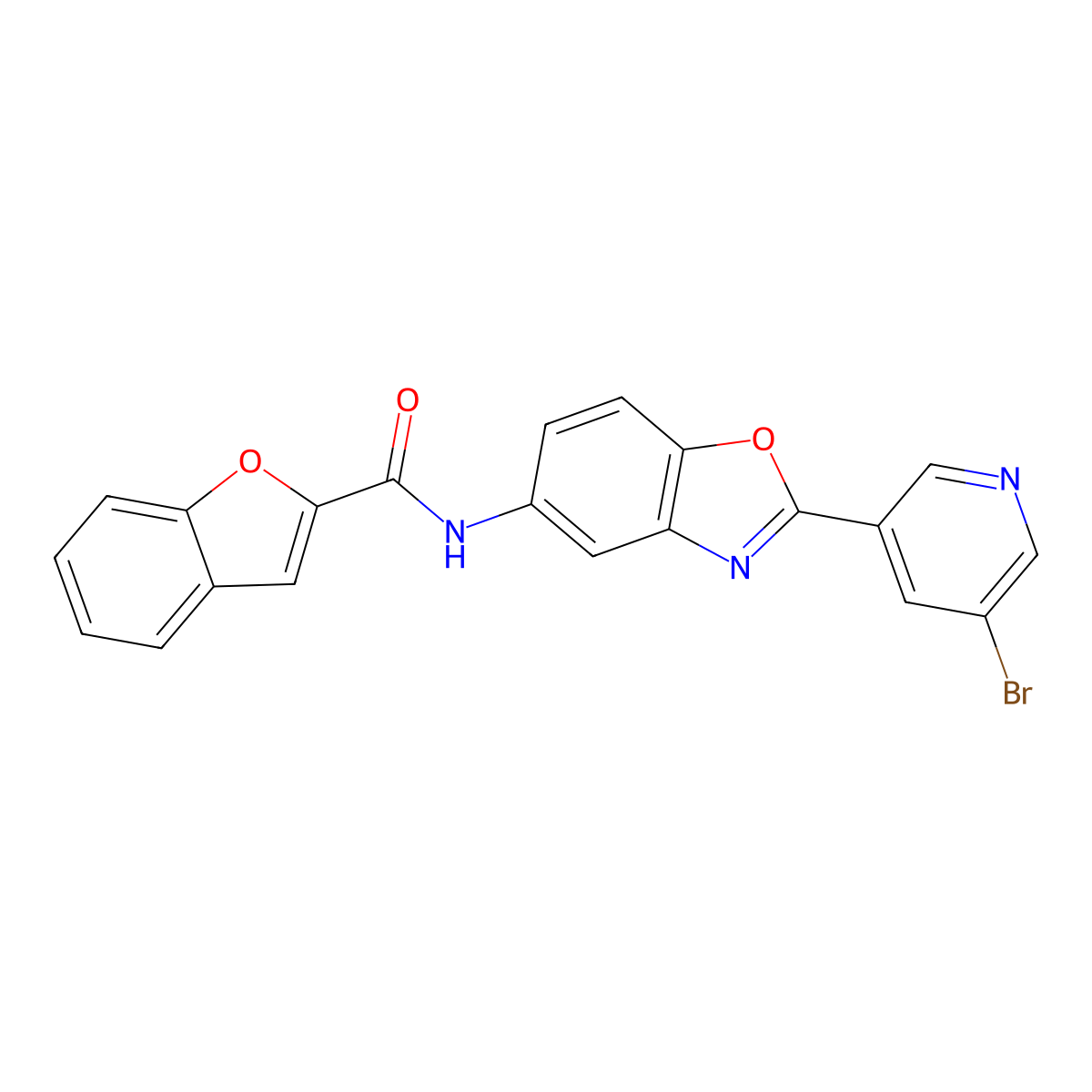N-[2-(5-bromopyridin-3-yl)-1,3-benzoxazol-5-yl]-1-benzofuran-2-carboxamide molecular structure, CAS 766523-55-1