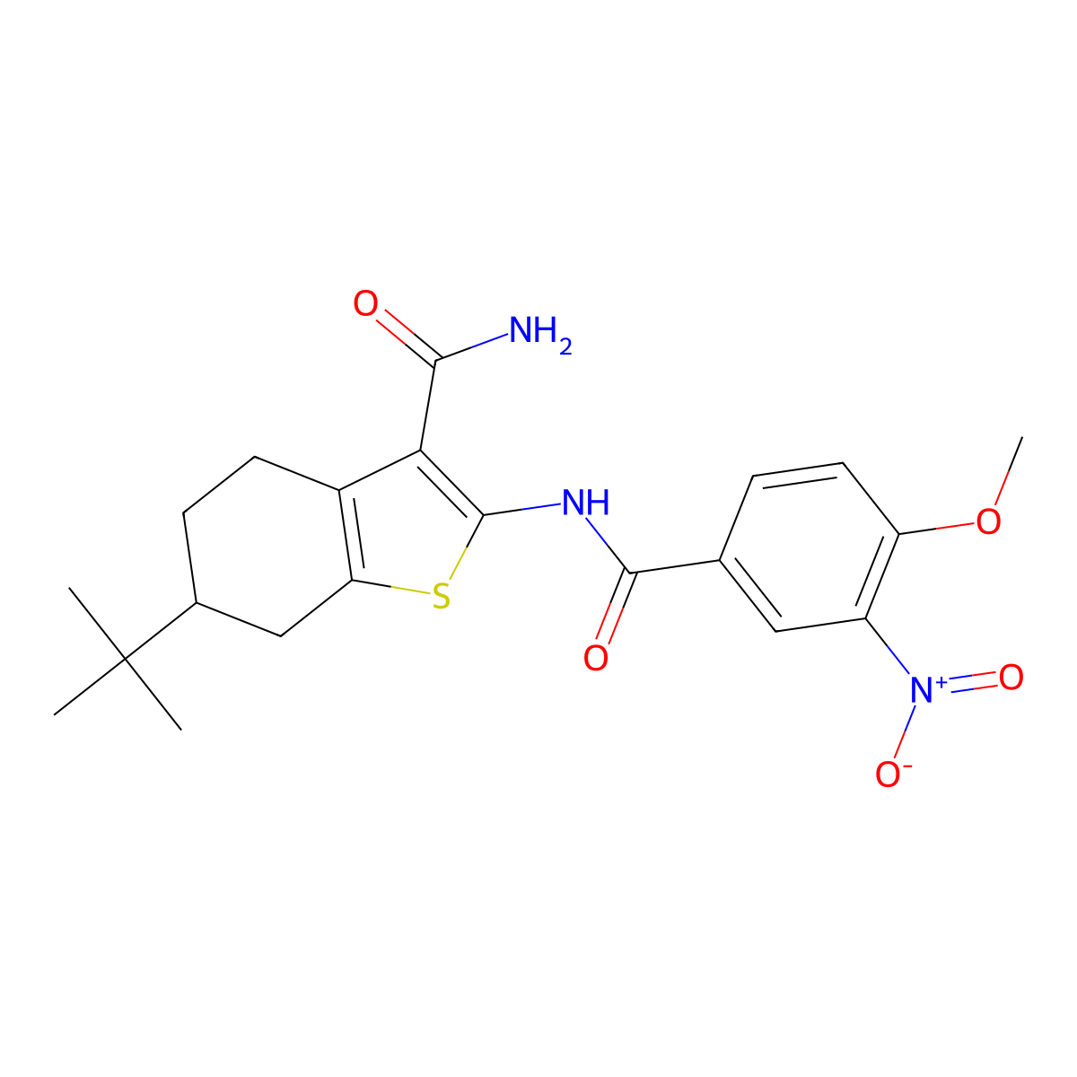 6-Tert-butyl-2-[(4-methoxy-3-nitrobenzoyl)amino]-4,5,6,7-tetrahydro-1-benzothiophene-3-carboxamide molecular structure, CAS 766523-69-7