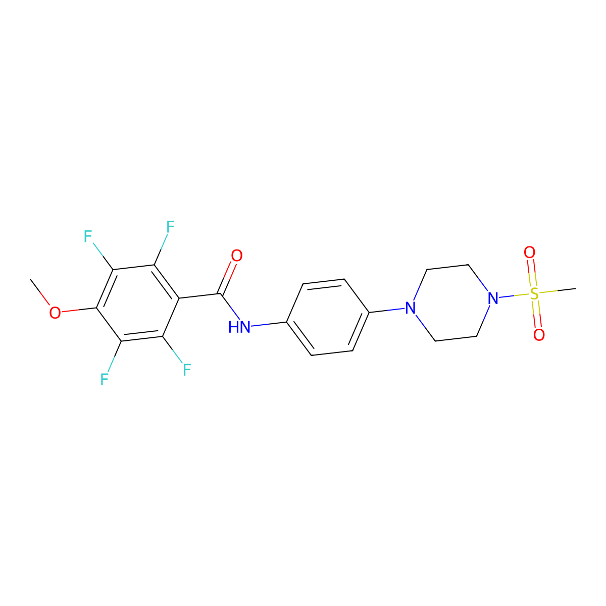 2,3,5,6-tetrafluoro-4-methoxy-N-[4-(4-methylsulfonylpiperazin-1-yl)phenyl]benzamide molecular structure, CAS 766523-83-5