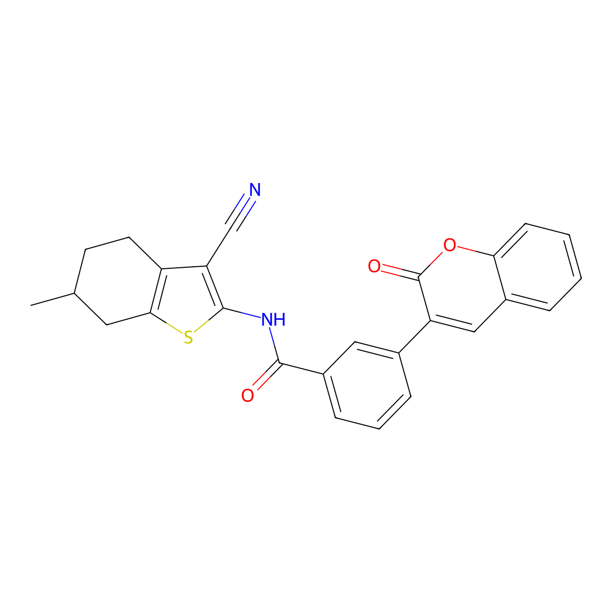 N-(3-cyano-6-methyl-4,5,6,7-tetrahydro-1-benzothiophen-2-yl)-3-(2-oxochromen-3-yl)benzamide molecular structure, CAS 766523-93-7
