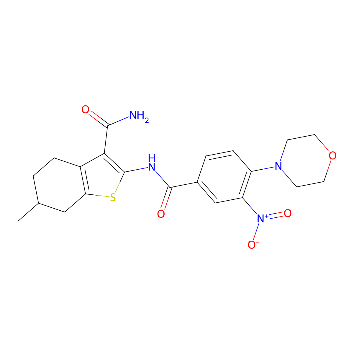 6-Methyl-2-[(4-morpholin-4-yl-3-nitrobenzoyl)amino]-4,5,6,7-tetrahydro-1-benzothiophene-3-carboxamide molecular structure, CAS 766523-94-8